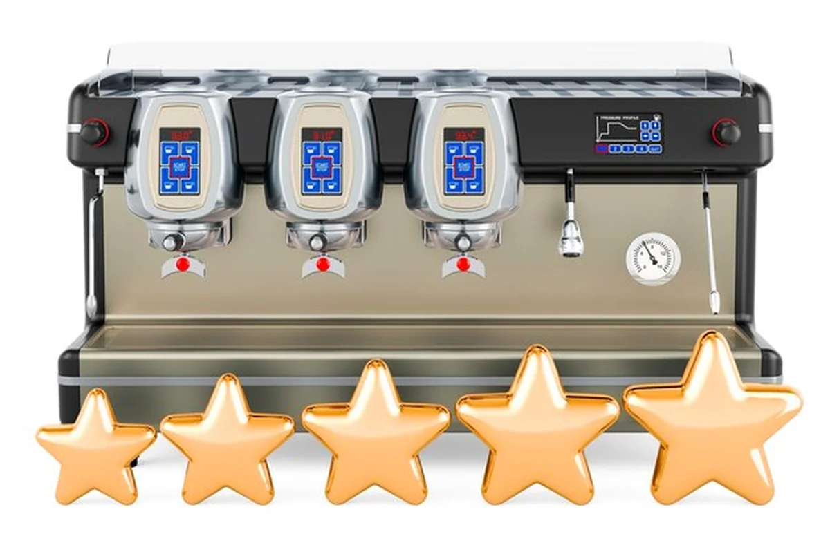 Profesjonalny ekspres do kawy espresso z pięcioma złotymi gwiazdami w renderowaniu 3D