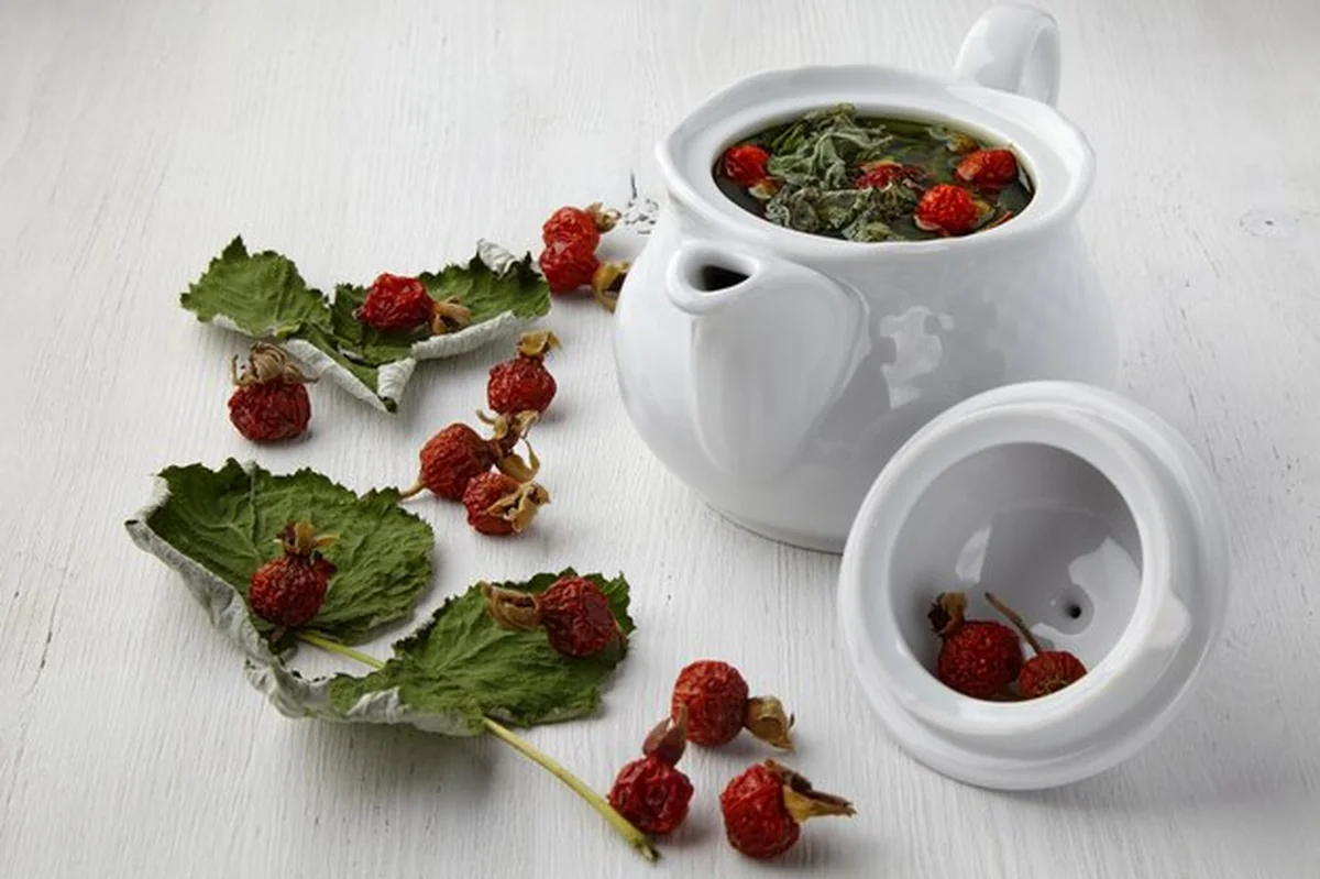 Herbata z liśćmi porzeczki i dzikiej róży